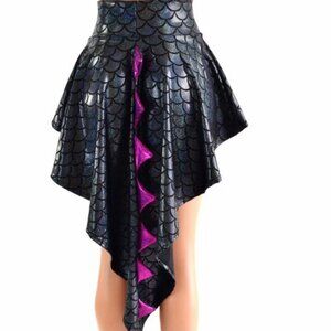 Holographic Dragon Tail Skirt in Black Dragon Scale with Fuchsia Sparkly Jewel S